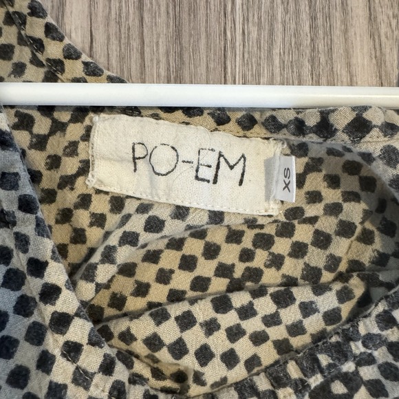 Vintage Hand Woven Cotton Beige/Black Checkered Tank Top - PO-EM Brand Size XS! - Picture 2 of 3